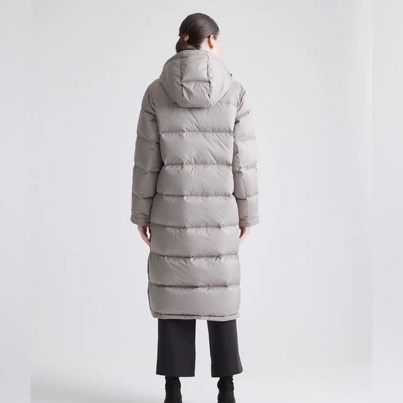 Quince Responsible Down Long Puffer Hooded Jacket in Stone Taupe - Picture 7 of 8